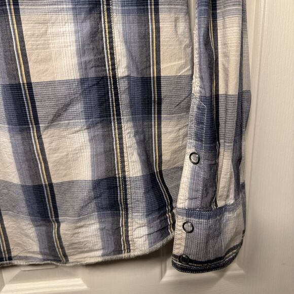 BKE Buckle Shirt Mens 2XL Blue Cream Plaid Button Up Long Sleeve Slim Fit - Picture 6 of 9